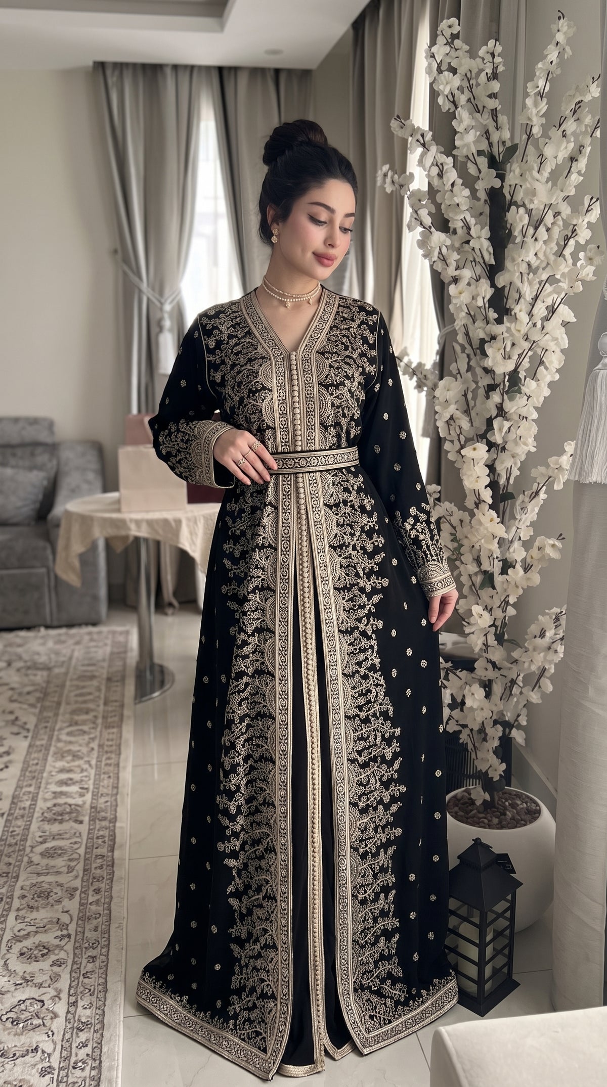 Ornate Embroidered Open Front Kaftan