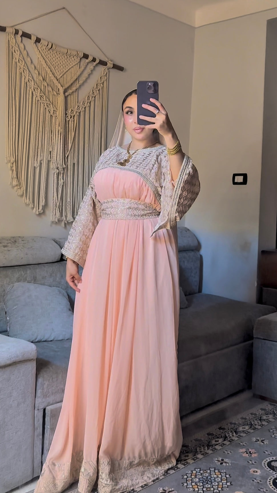 Embellished Lace Panel Chiffon Kaftan | Dithar